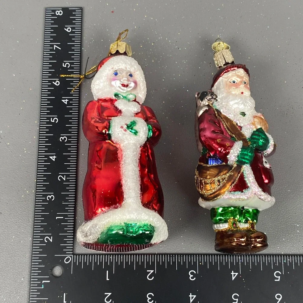 Old World Christmas Santa W/ Raccoon Animal & Mrs Claus Glass Holiday Ornaments